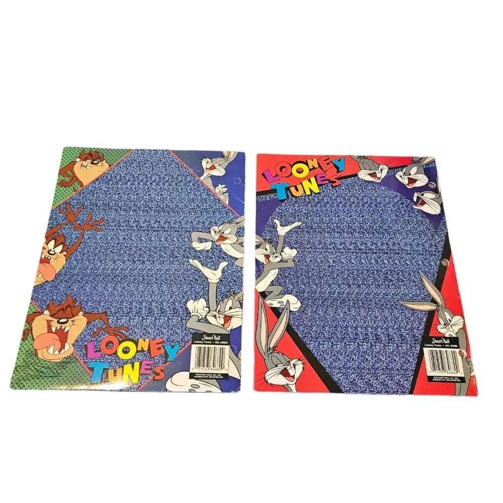 Vintage‎ 90s Looney Tunes Bugs Bunny Taz 3D Magic Illusion Set Of 2 Blue Folders